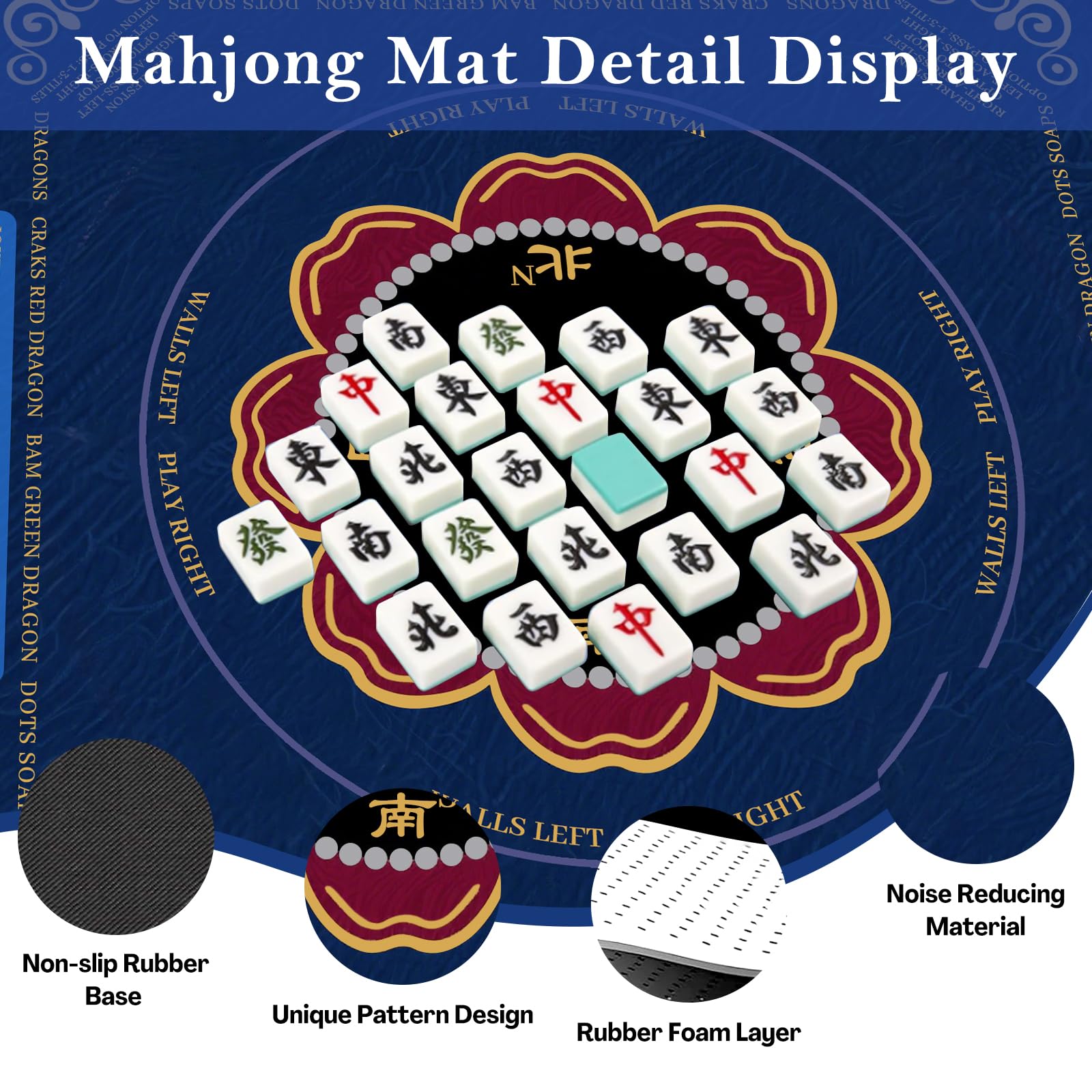 HYXFJITS Mahjong Mat non-slip top prevents sliding during play.