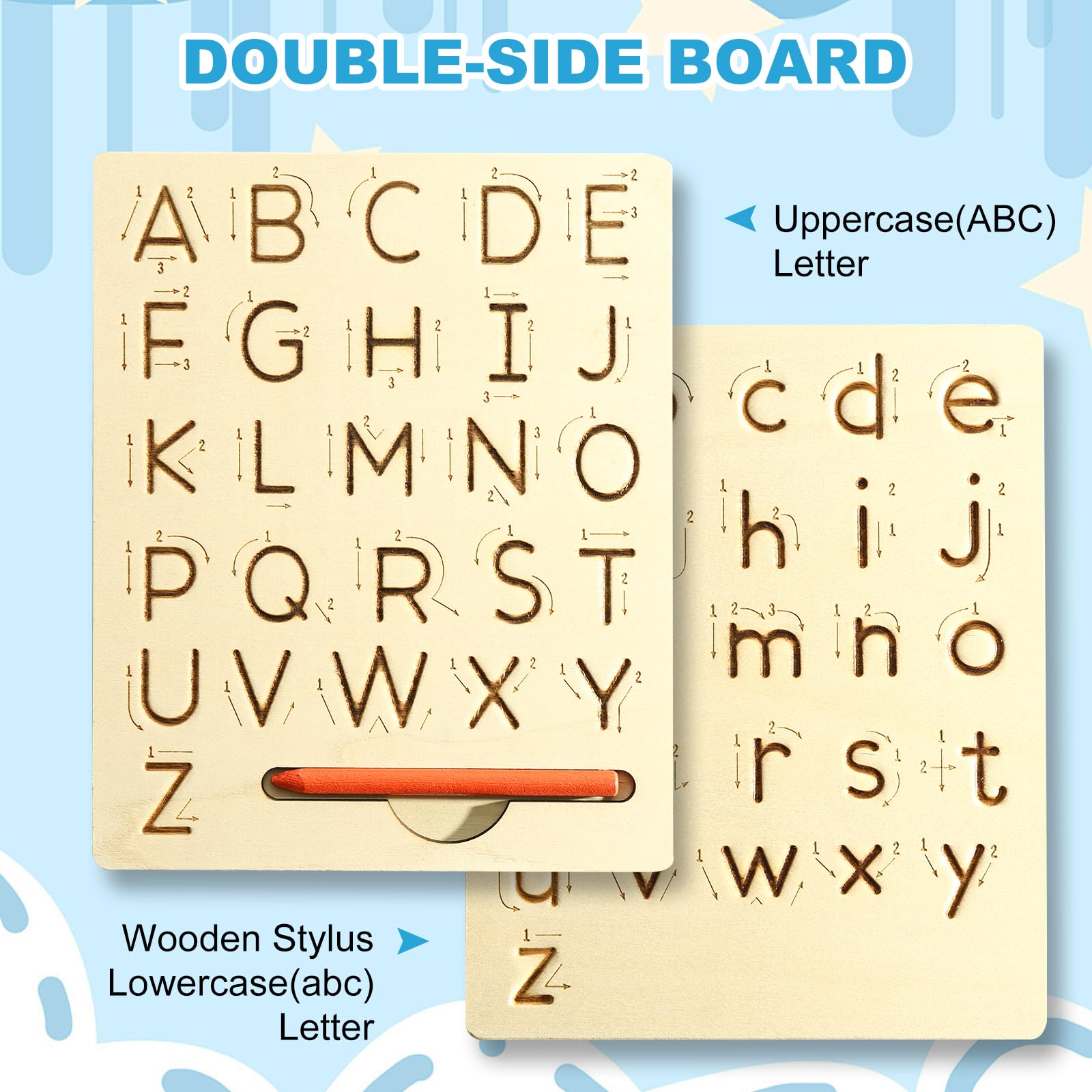 hzsshb double-sided abc tracing board with upper and lower case letters
