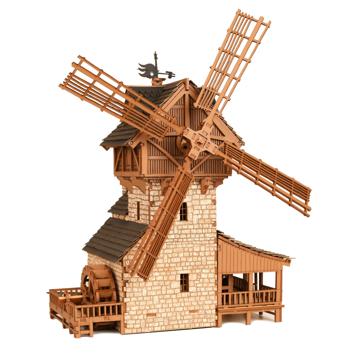 I BUILT IT wooden mill-hybrid windmill; detailed blades highlight authentic design.