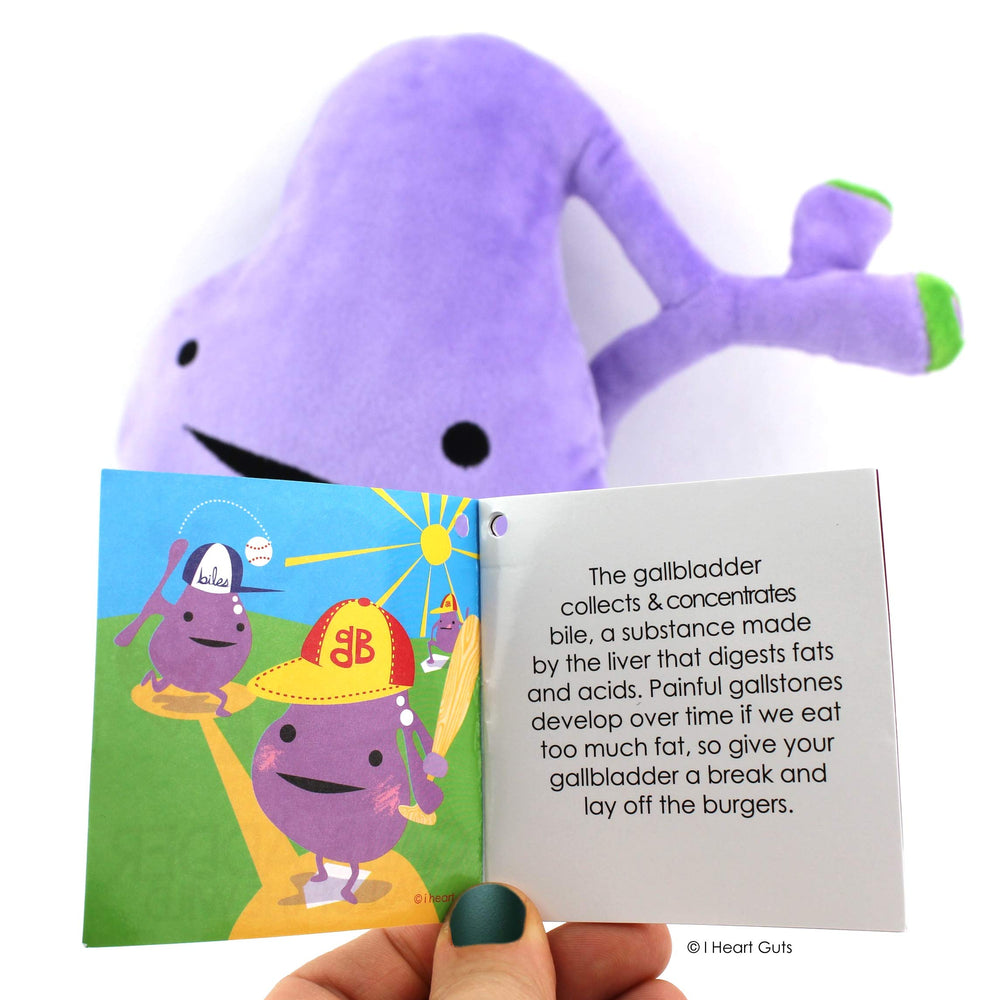 I Heart Guts gallstone get-well gift plush suggests lighthearted support during recovery.