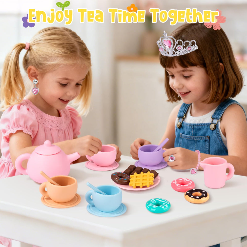 iAOVUEBY Silicone Tea Set jewelry pieces for dressing up imaginary royal tea moments.
