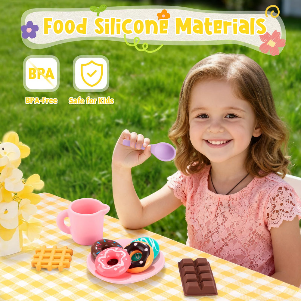 iAOVUEBY Silicone Tea Set plates for kid-sized servings and tidy tea time.