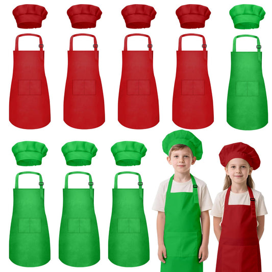 IAGBIBUI kids apron and hat set front view in red and green for festive cooking