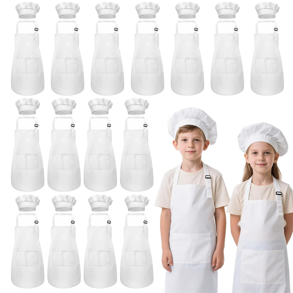 IAGBIBUI kids apron set with two pockets for easy tool storage during art and cooking