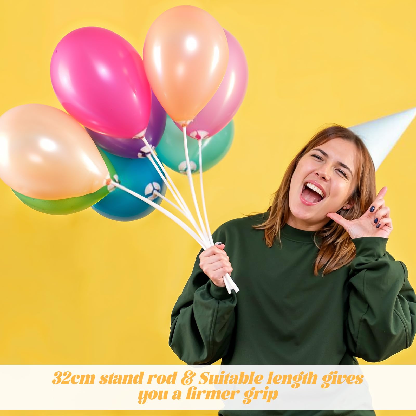 IANFAN 30-piece balloon sticks set includes holders for easy setups.