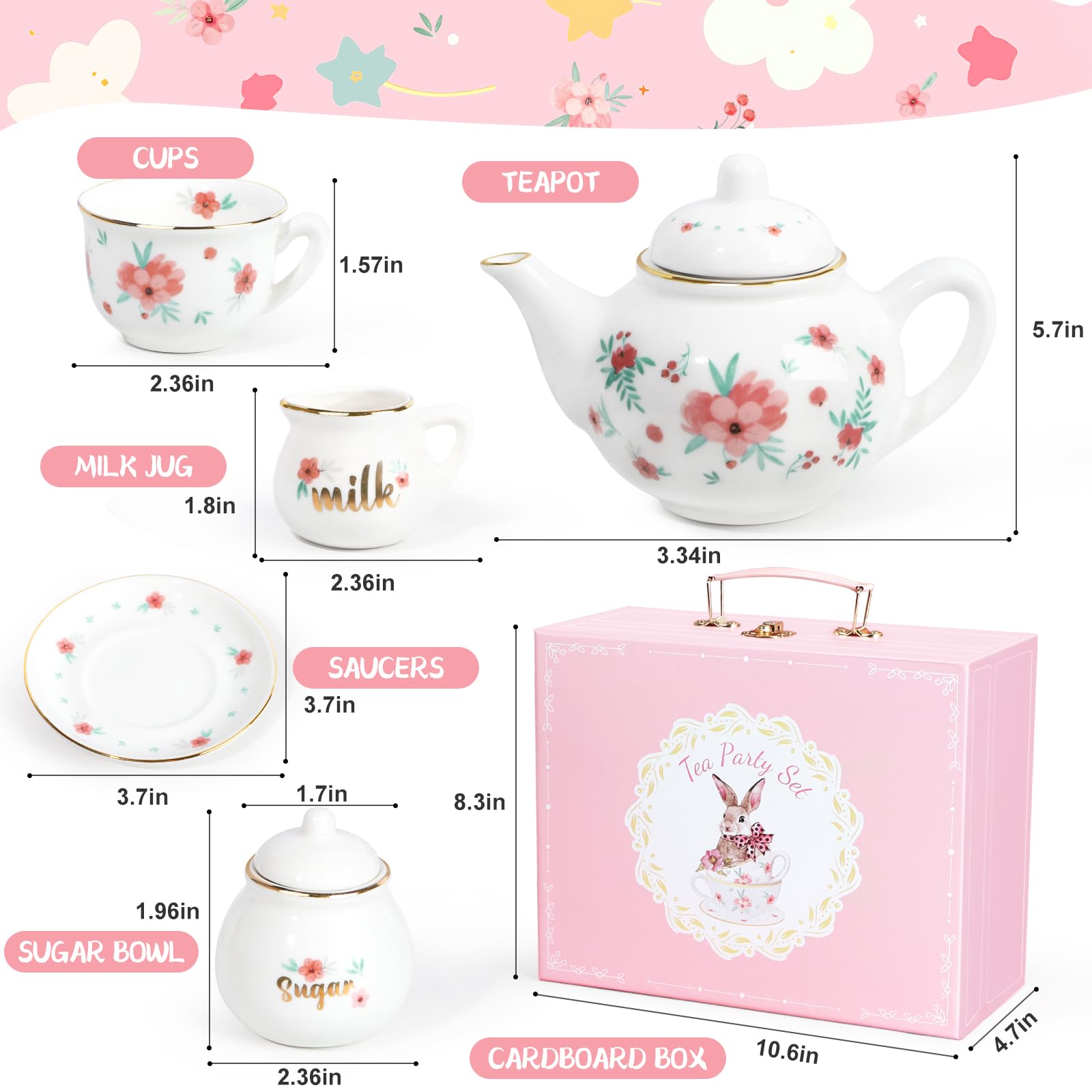 iaovueby porcelain tea set teacups with golden rims for elegant pretend parties