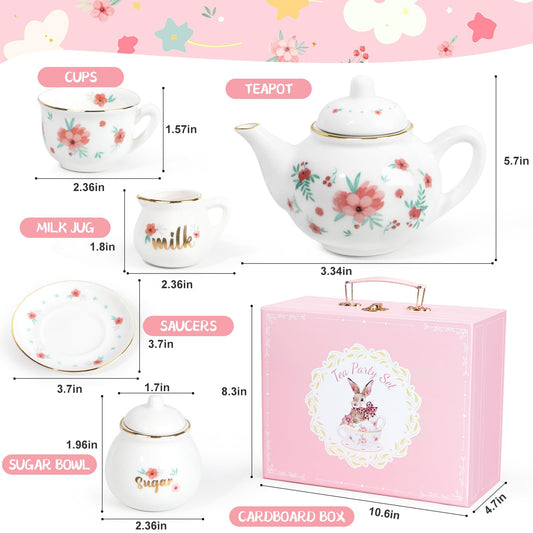 iaovueby porcelain tea set teacups with golden rims for elegant pretend parties