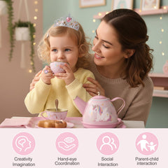 iAOVUEBY Tea Party Set crowns and jewelry inspire dress-up play.