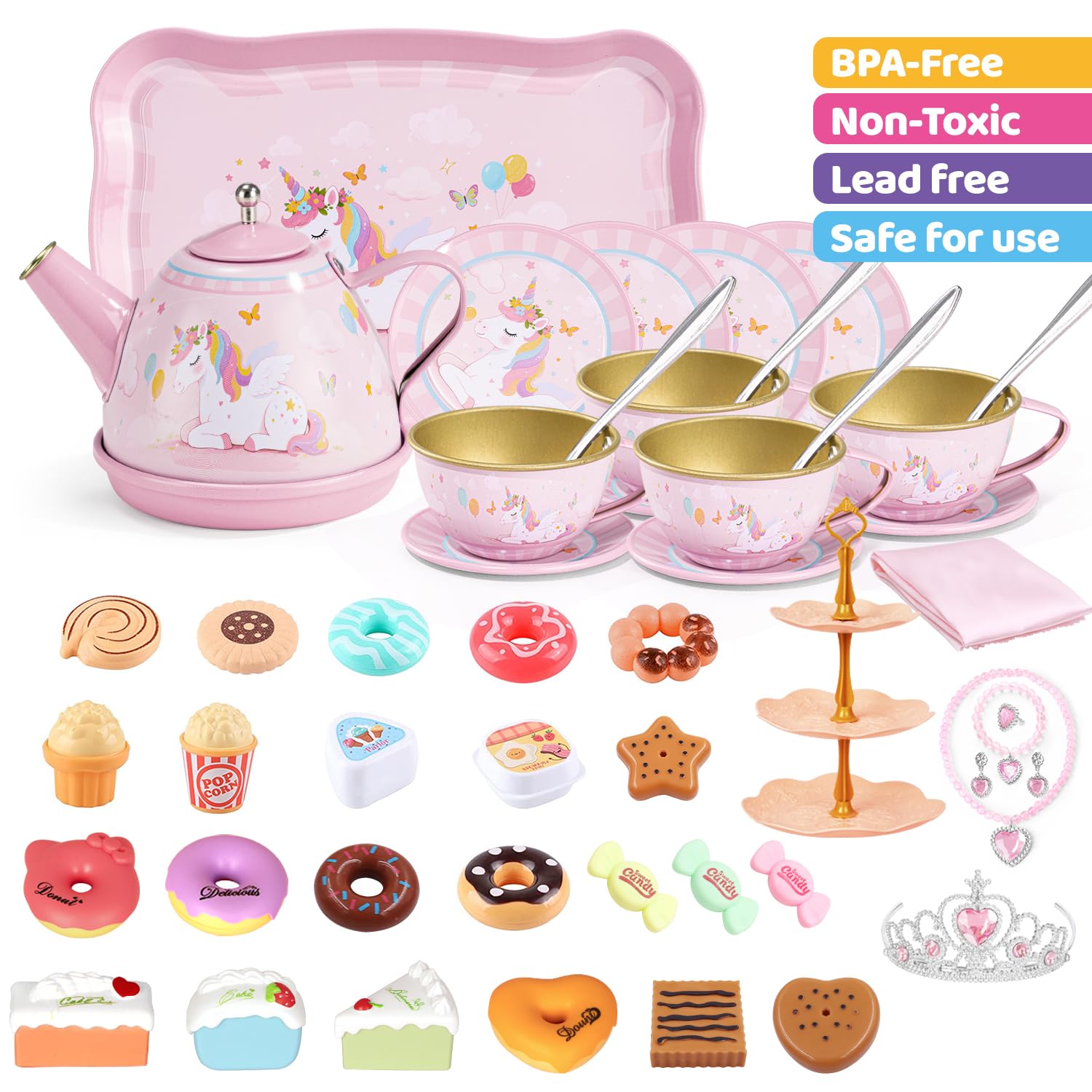 iAOVUEBY Tea Party Set dessert stand to spark pretend dining.