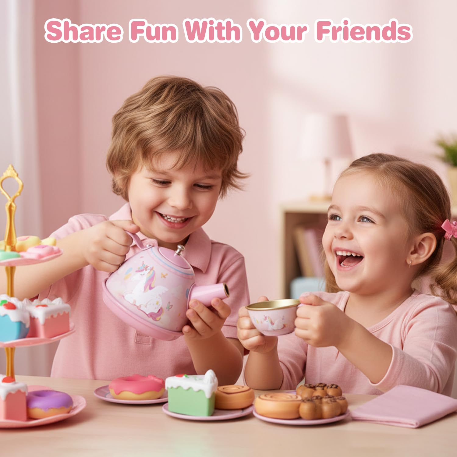 iAOVUEBY Tea Party Set tablecloth creates a cozy party scene.