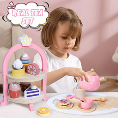 iaovueby wooden tea set desserts add colorful pretend treats to any party