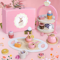 iaovueby wooden tea set two-tier cake stand for elegant display and serving