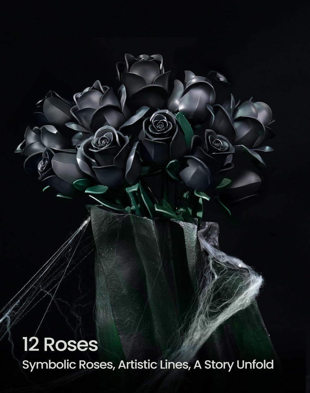 iATOM Black Rose Bouquet finished centerpiece adds gothic charm to home or office.