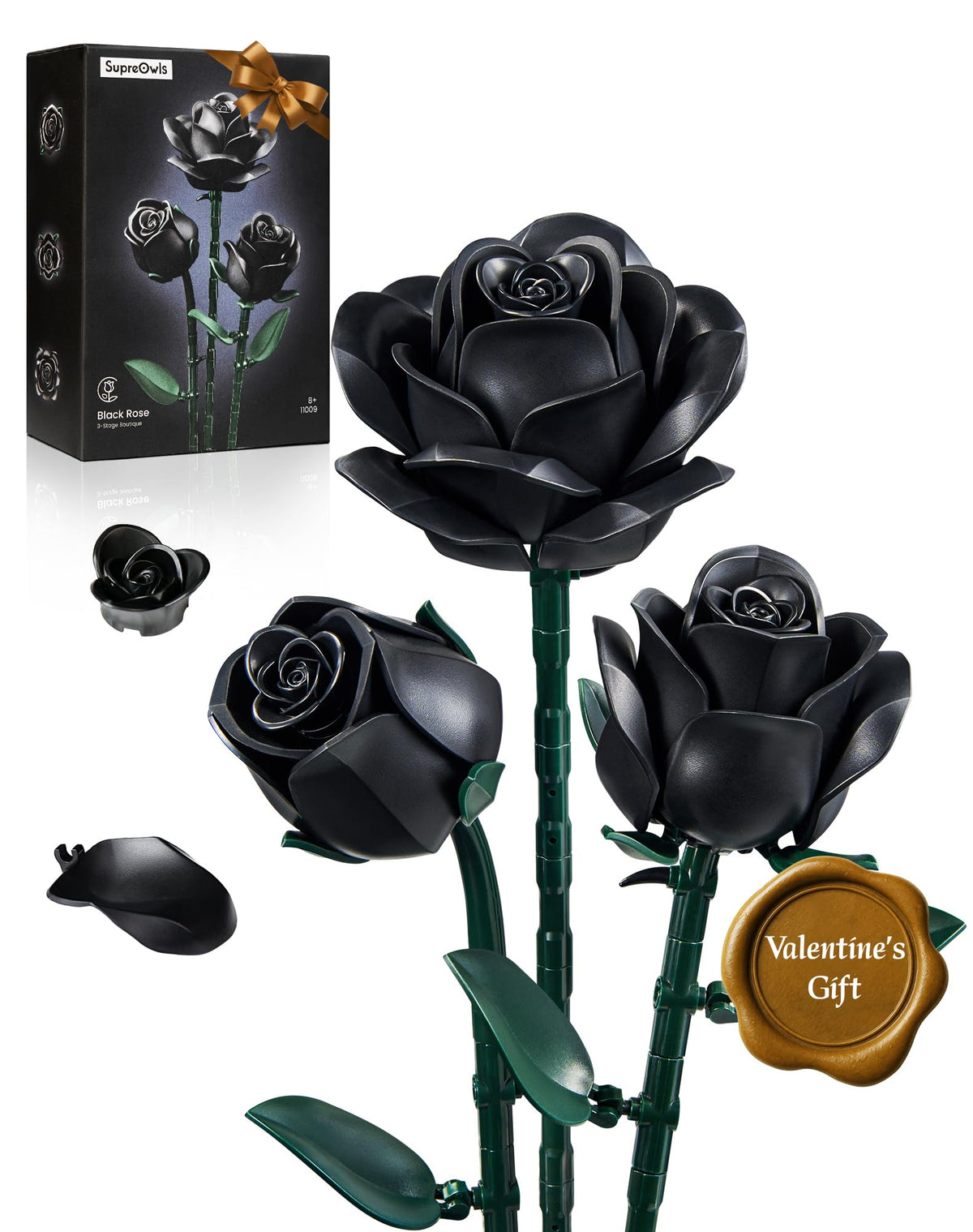 iATOM Black Roses bud stage detail for dramatic gothic display