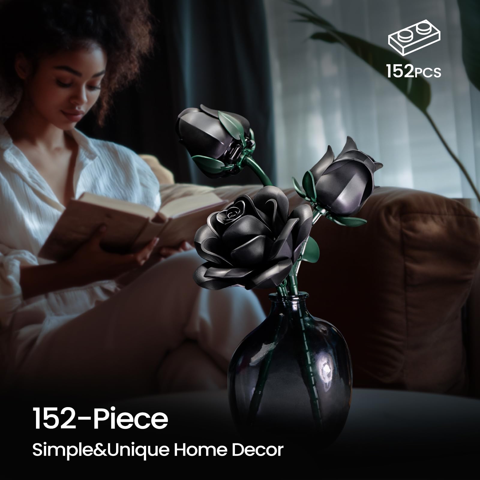 iATOM Black Roses half-bloom texture for chic, moody decor