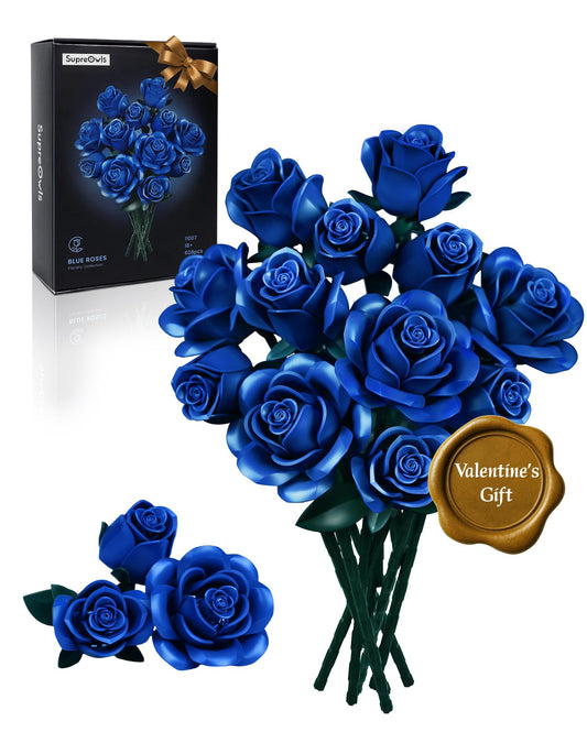 iATOM Blue Rose Bouquet assembly close-up showing 12 navy blooms for a chic centerpiece.