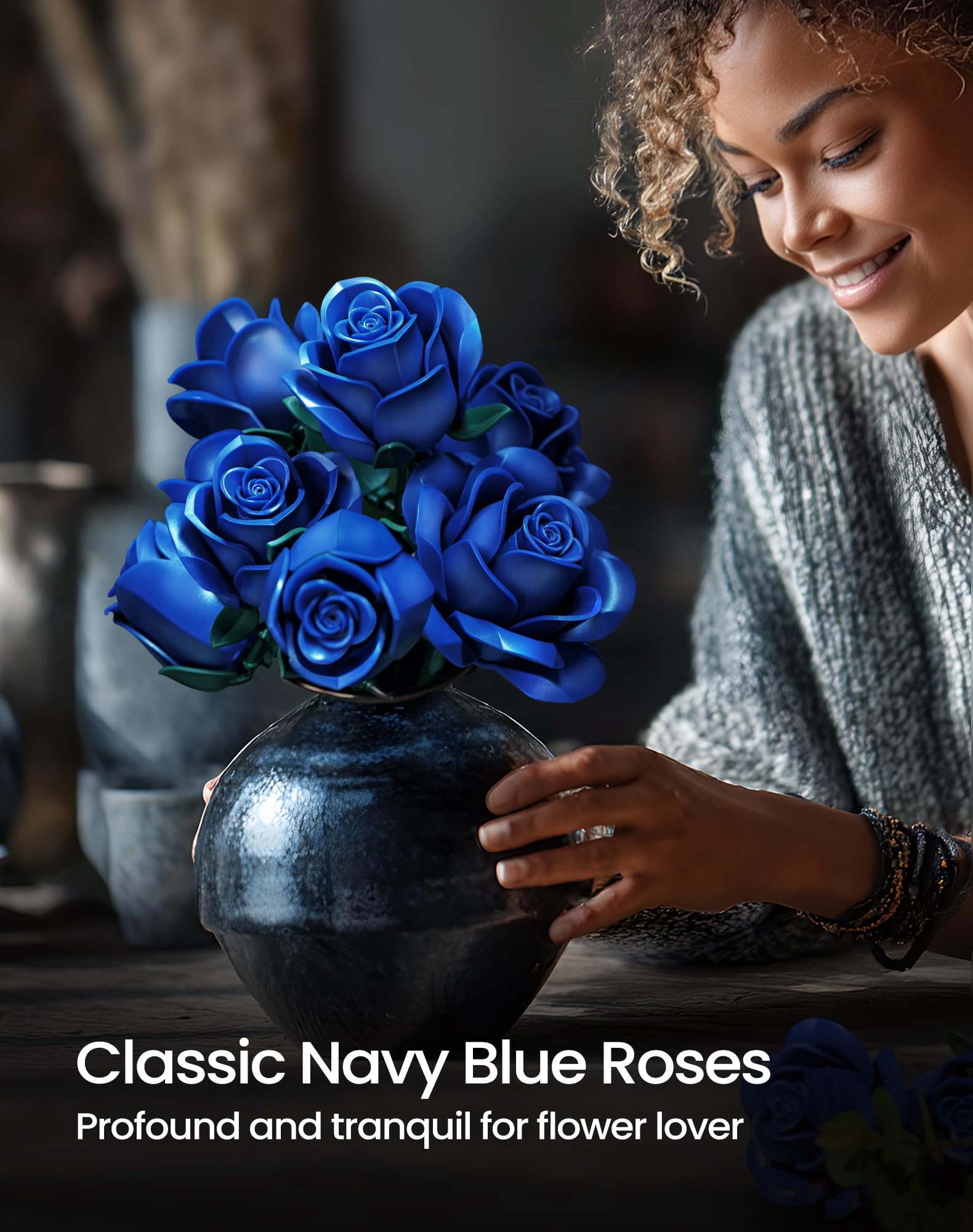iATOM Blue Rose petals detail highlights realistic shapes for a timeless display.