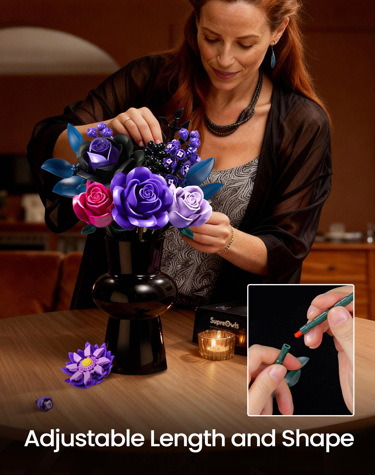 iATOM close-up of removable petals and adjustable stems for customization