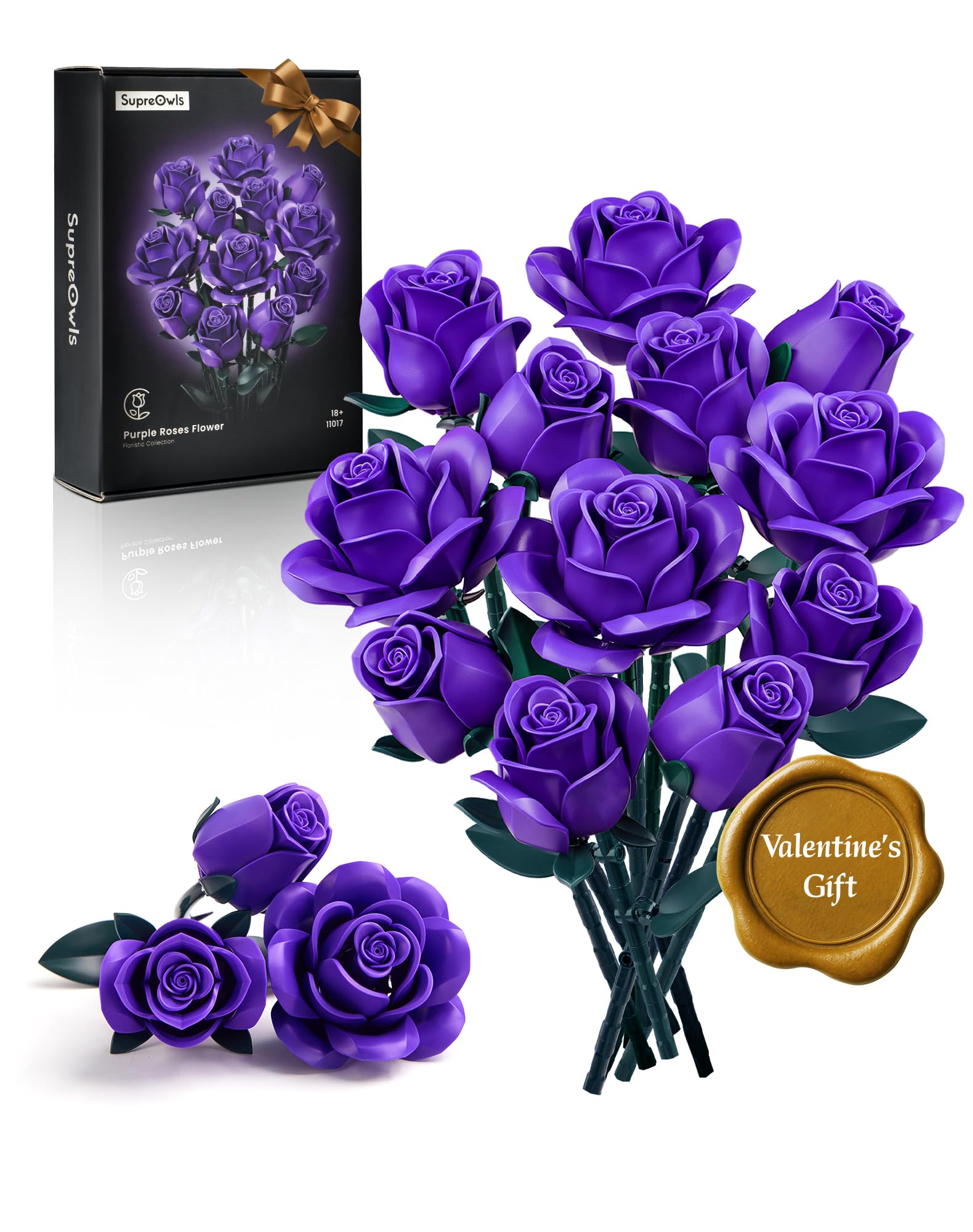 iATOM Purple Rose Bouquet 12-pcs building set for decorative centerpiece ideas