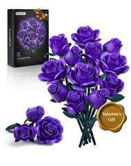 iATOM Purple Rose Bouquet 12-pcs building set for decorative centerpiece ideas