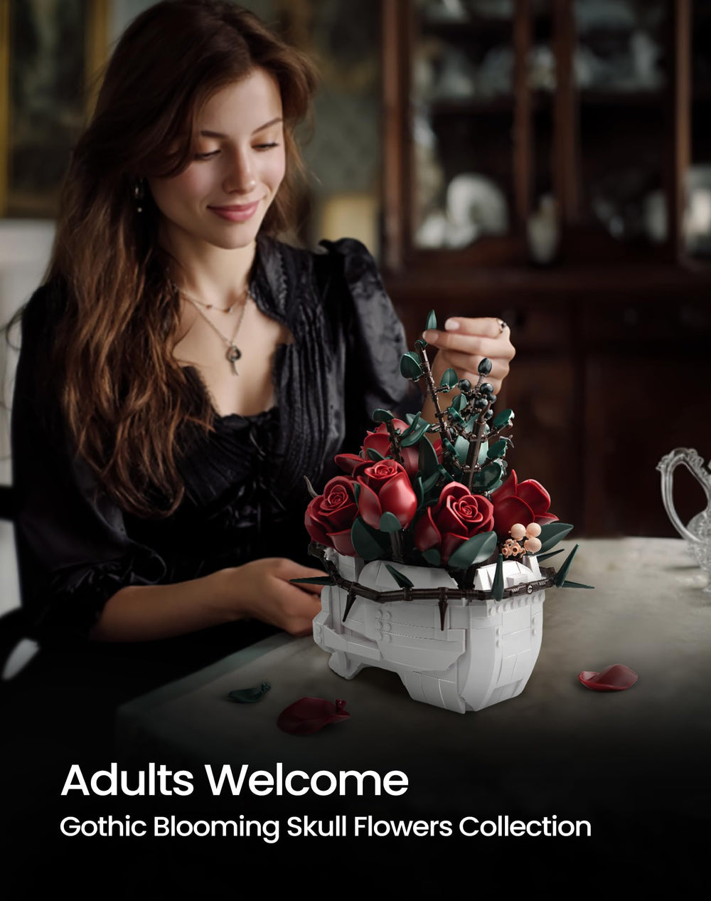 iATOM skeletal-planter-cracked-texture: realistic skull detailing enhances display spaces.
