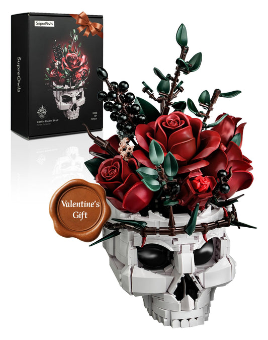 iATOM Skull Roses Bouquet display: dramatic gothic centerpiece for adult collectors.