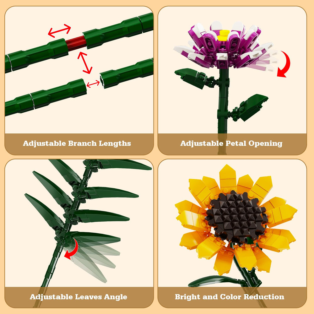 iATOM Sunflowers bouquet building set features areca palm for an elegant greenery touch
