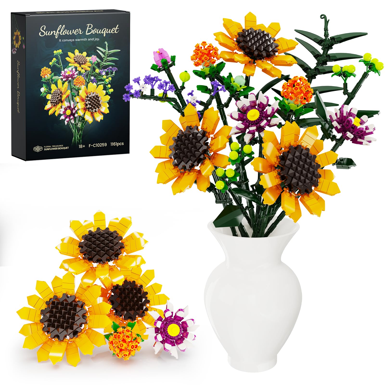 iATOM Sunflowers bouquet building set with sunflower stems for vibrant home décor ideas