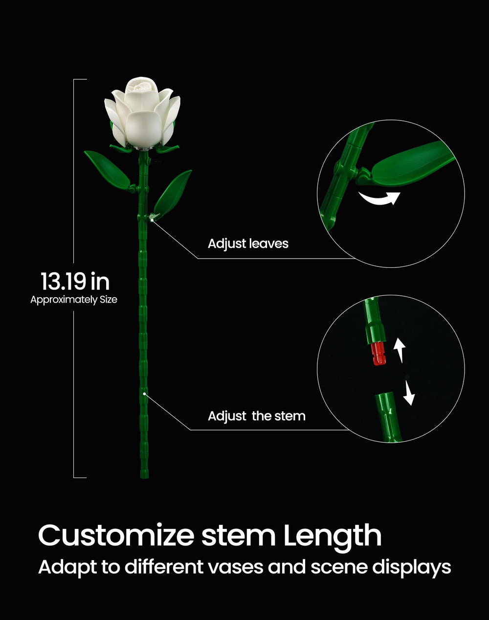 iatom swing-petal-design demonstrates adjustable stems to fit various vases
