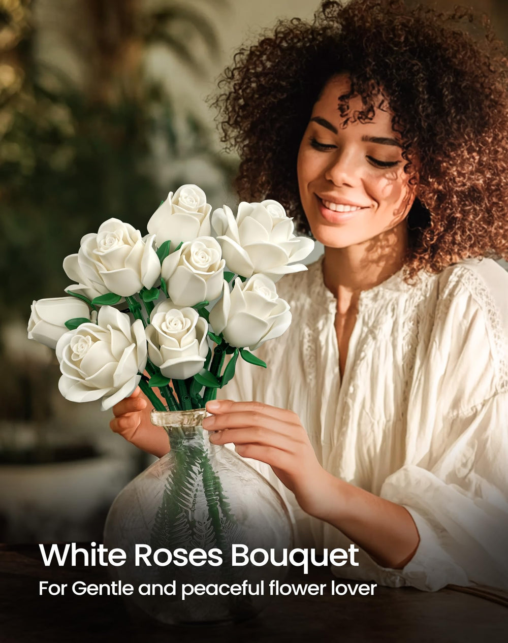 iatom white-rose-bouquet-assembly close-up showing precise joints for easy construction