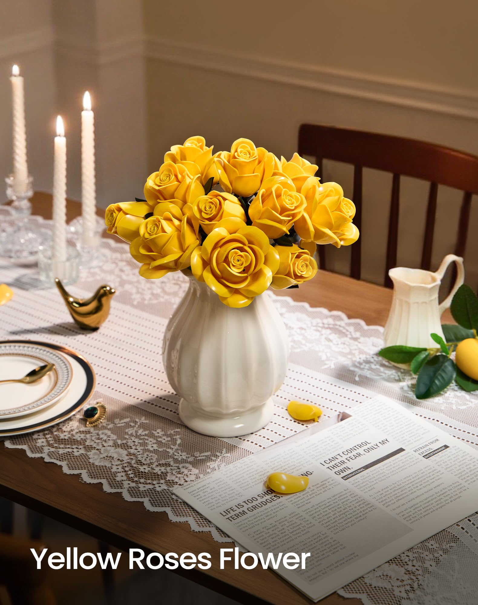 iATOM Yellow Rose Bouquet color-stable petals won’t fade