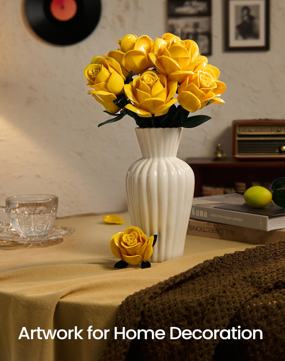 iATOM Yellow Rose Bouquet home office centerpiece on a tidy desk