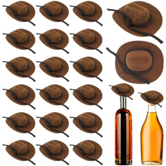 IAXSEE mini flocked brown cowboy hat front view for party decor and dollhouses