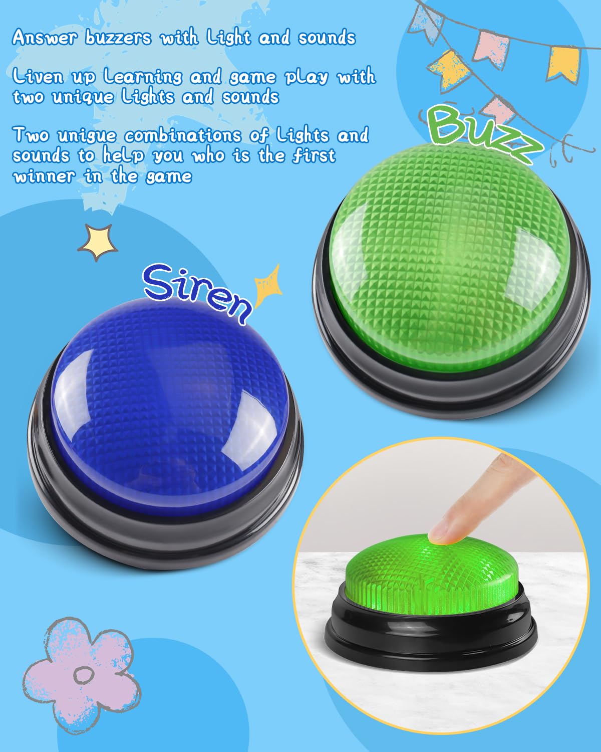 IBLESSU blue-lit buzzer button close-up for lively gameplay