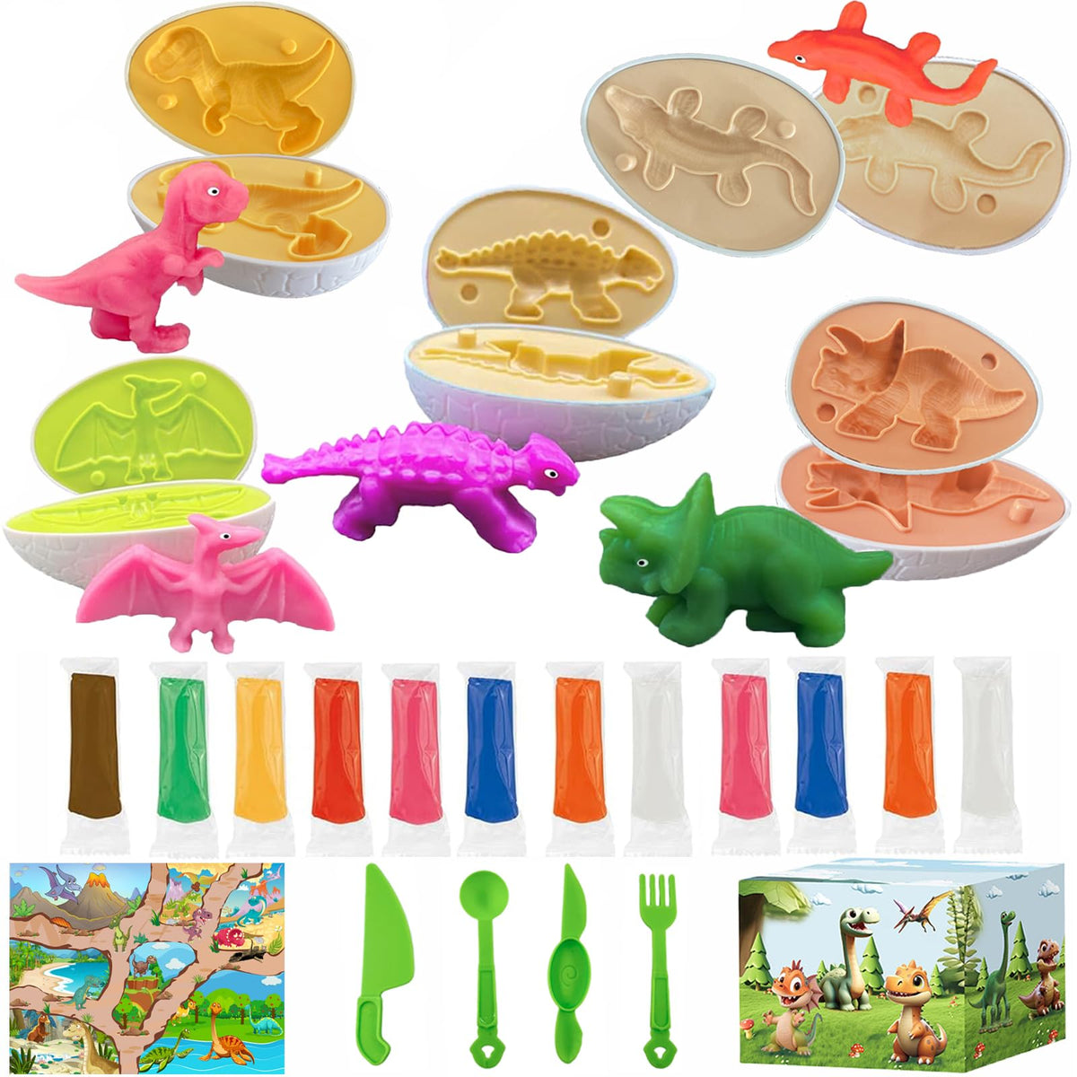 Iceacrin dinosaur eggs set with egg molds for imaginative play and Easter crafts.