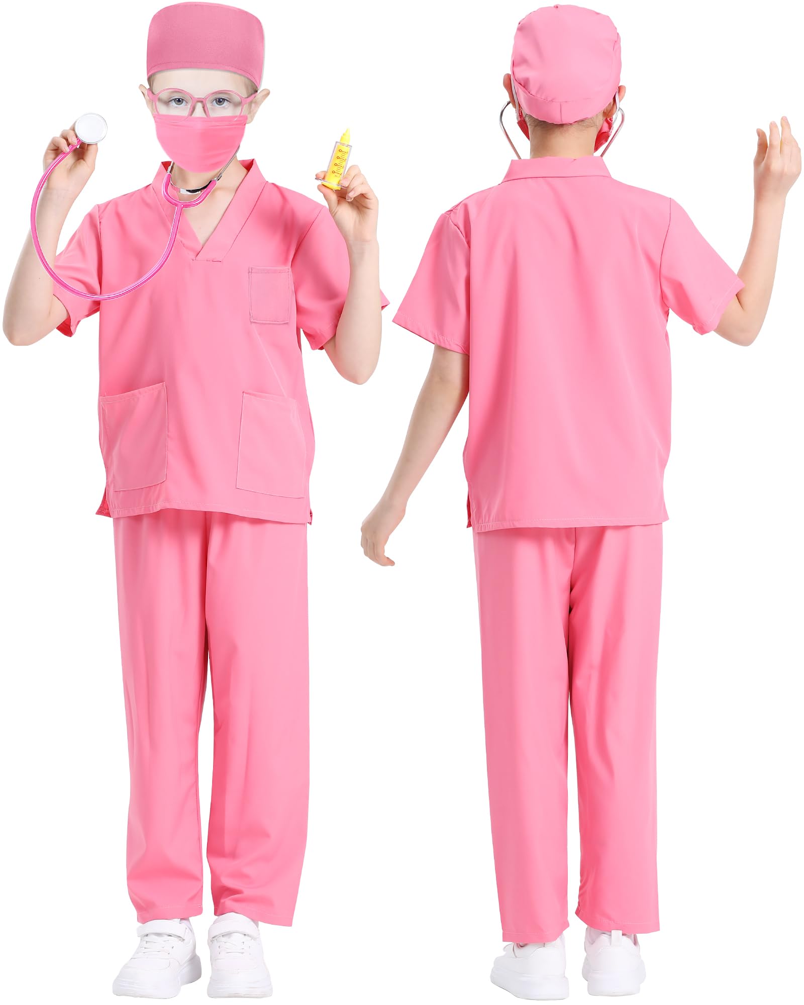 ICECUTE kids doctor scrubs trousers pink with elastic waist for easy dressing.