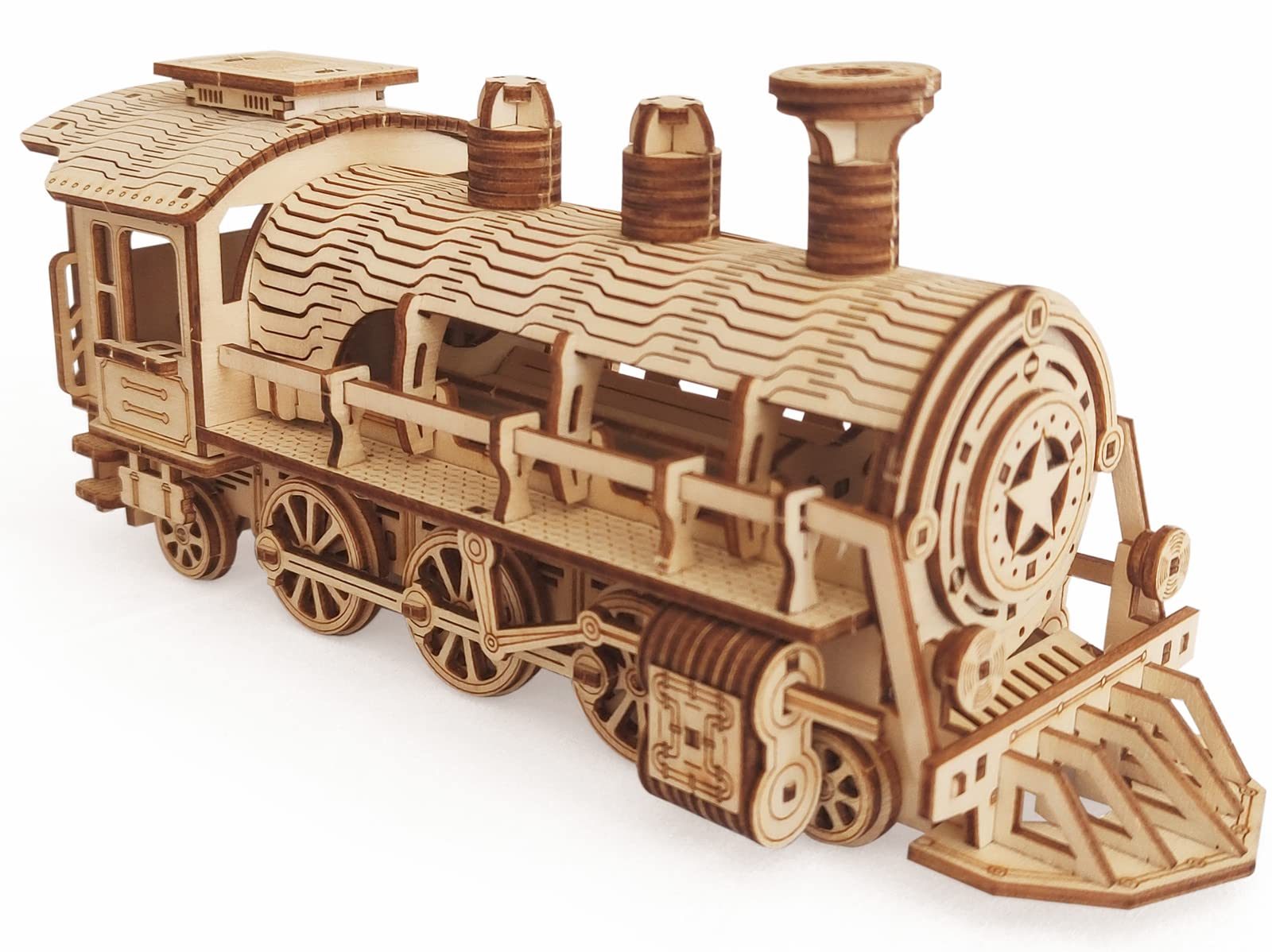i-CHONY steam train puzzle assembled sections highlighting detailed craftsmanship