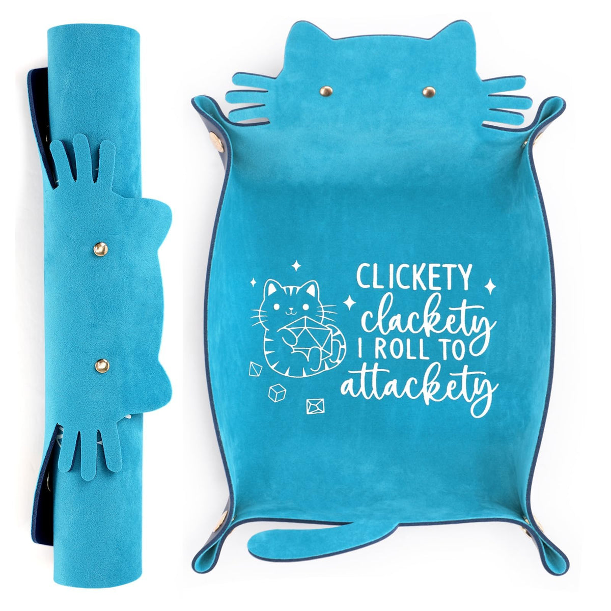 ICoDeesse blue cat dice tray open view prevents dice from rolling off the table