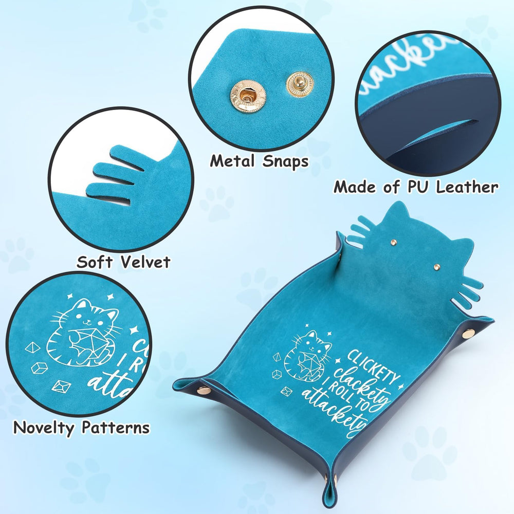 ICoDeesse blue cat dice tray with snaps for quick setup