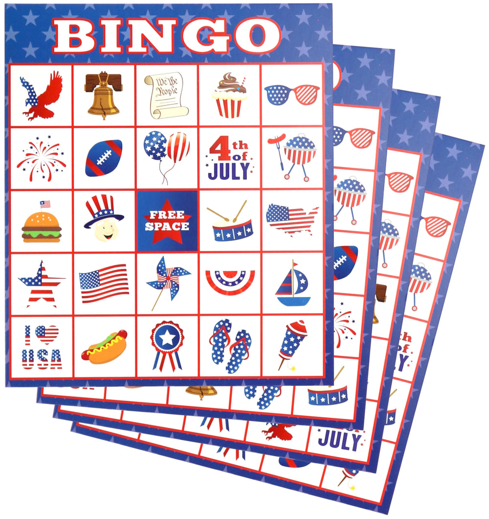 Iconikal 32-player bingo cards with patriotic design for classrooms.