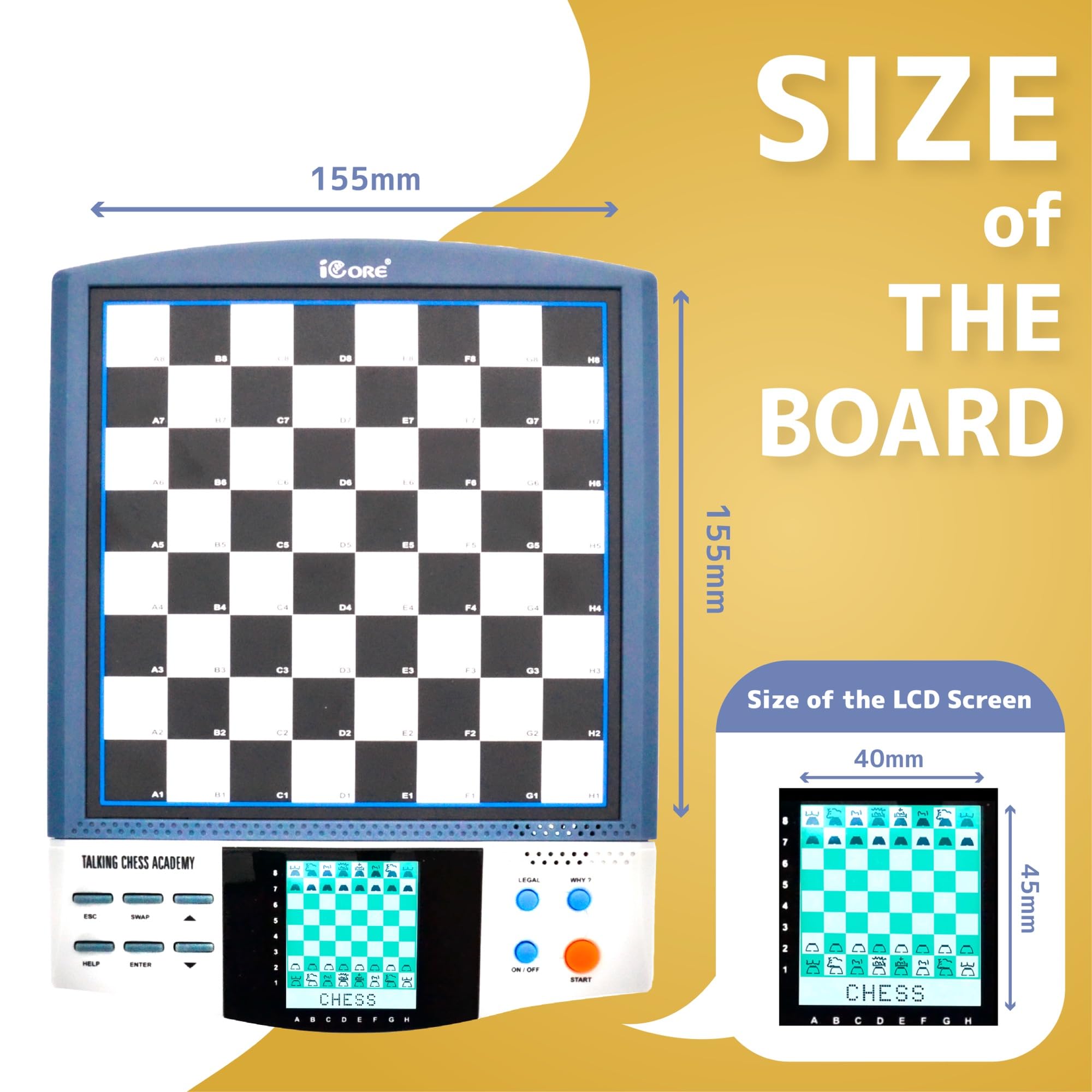 iCore chess set with 30 skill levels for gradual challenge