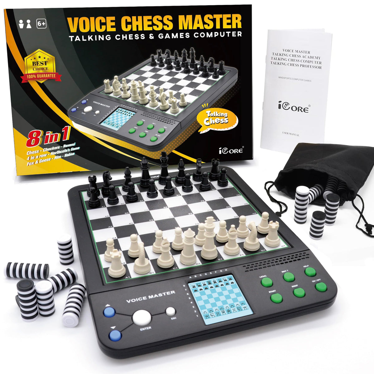 iCore Electronic Chess Set Pro Black front view for focused practice and learning