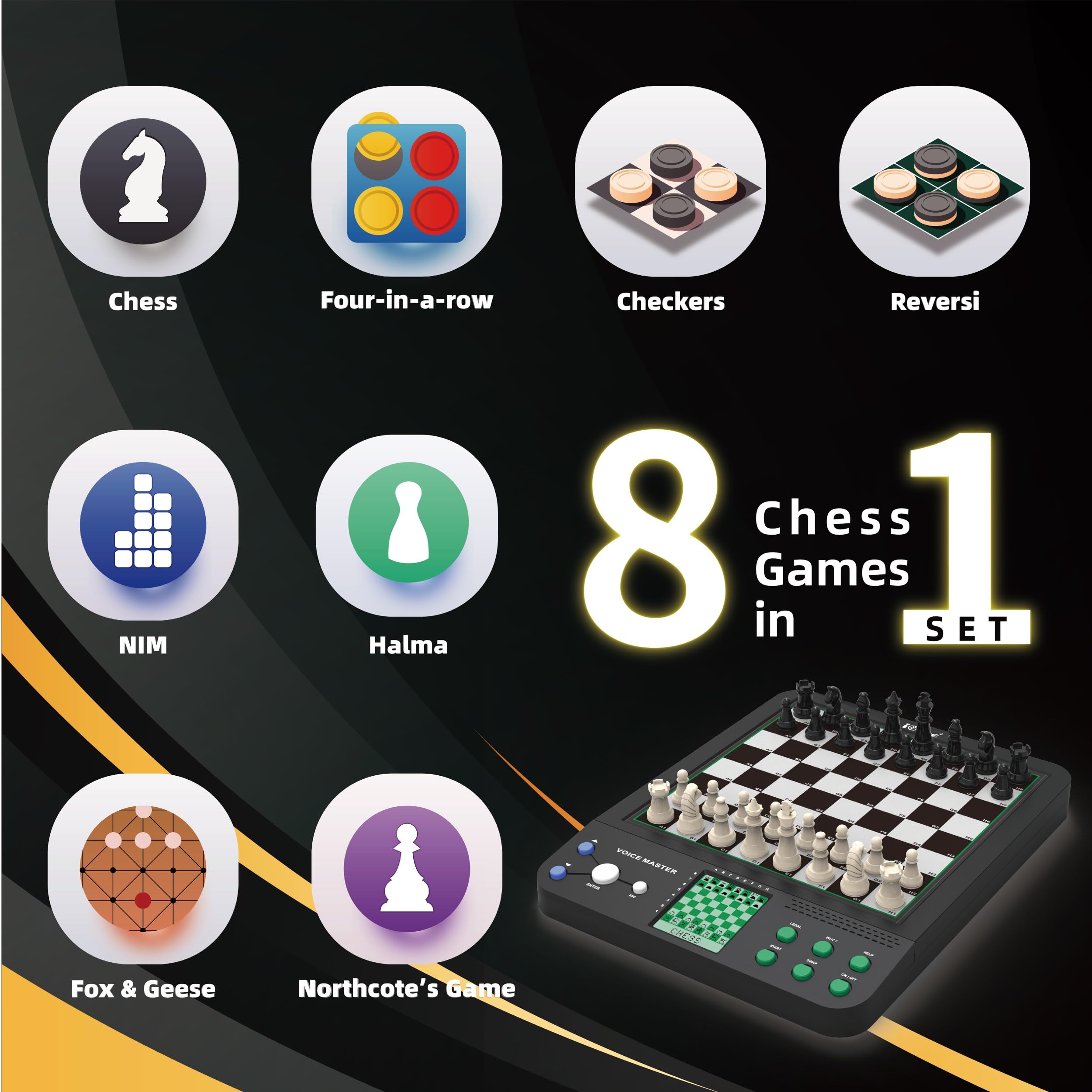iCore Electronic Chess Set Pro Black side view for guided play and strategy