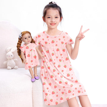 ICOSY 18-inch doll nightgown in pink complements girl's nightgown.