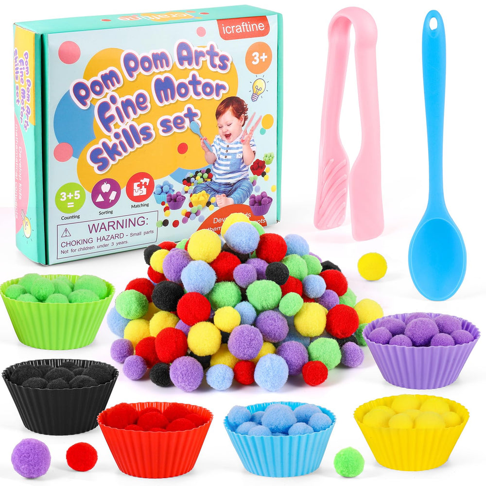 iCraftine pom poms in a colorful mix for sorting activities