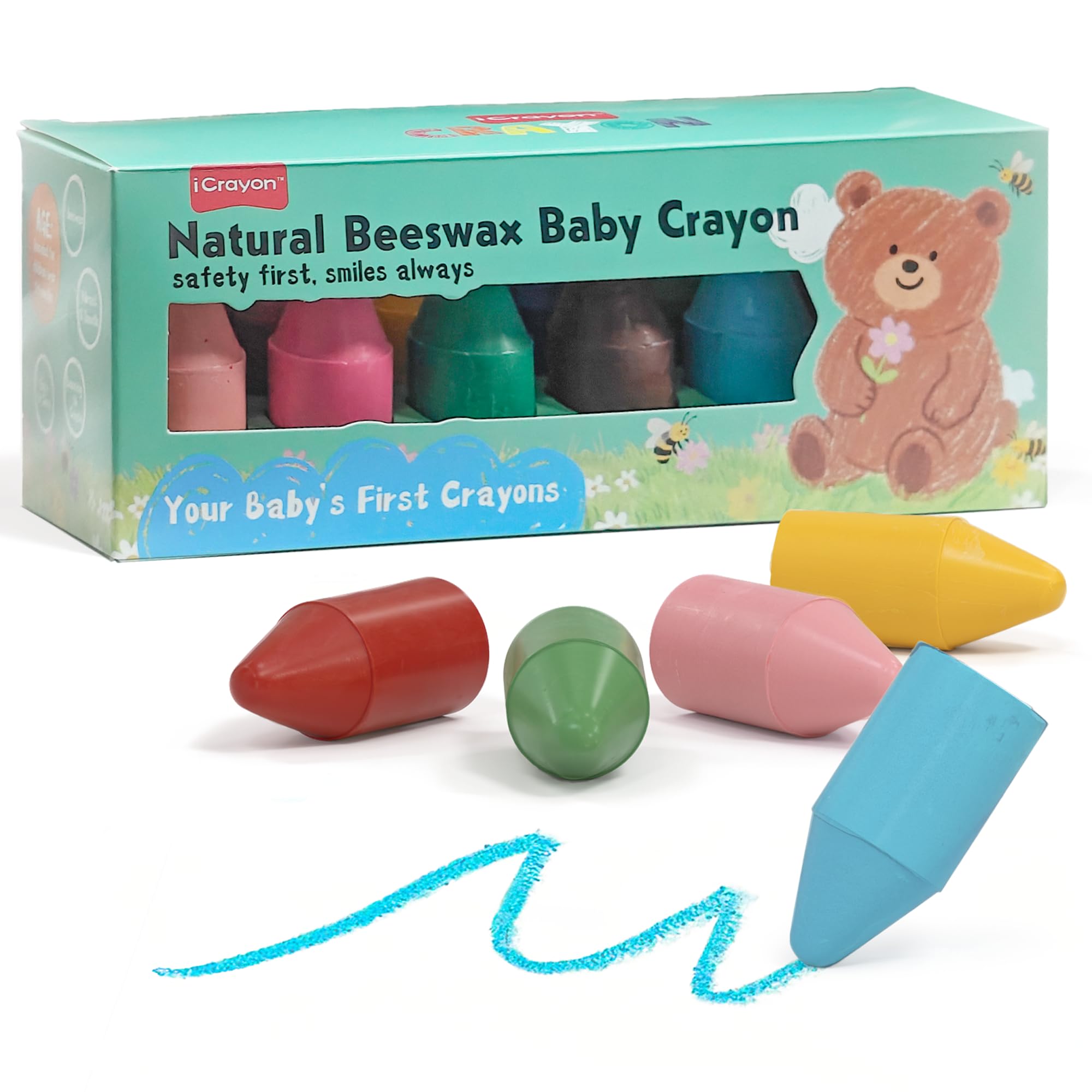 iCrayon soy-beeswax crayons front pack showing 12-color set for toddlers