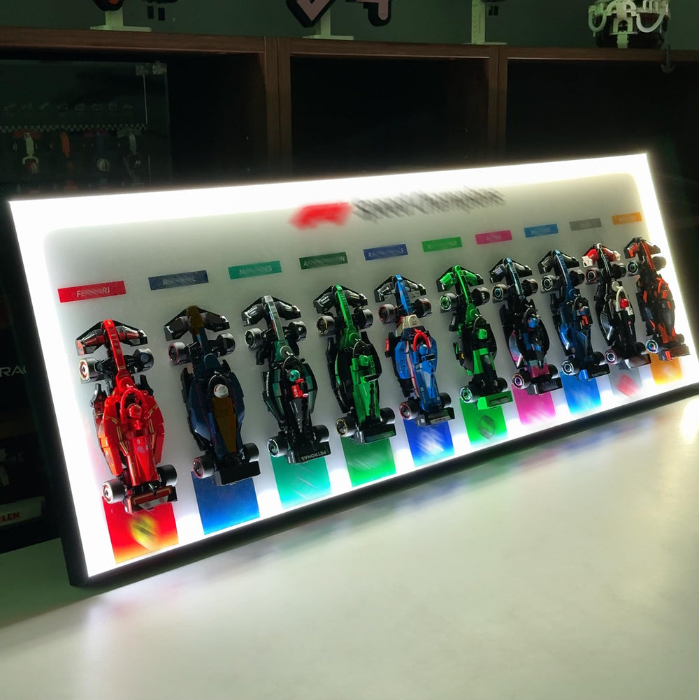 iCUANUTY display wallboard with RGB lights enhances Lego displays.