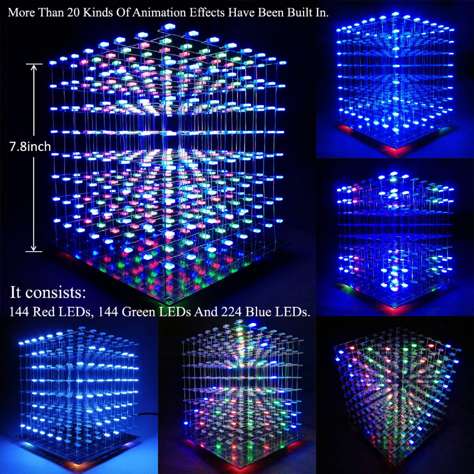 iCubeSmart 3D LED Cube kit side view illustrating modular assembly and space-saving design.