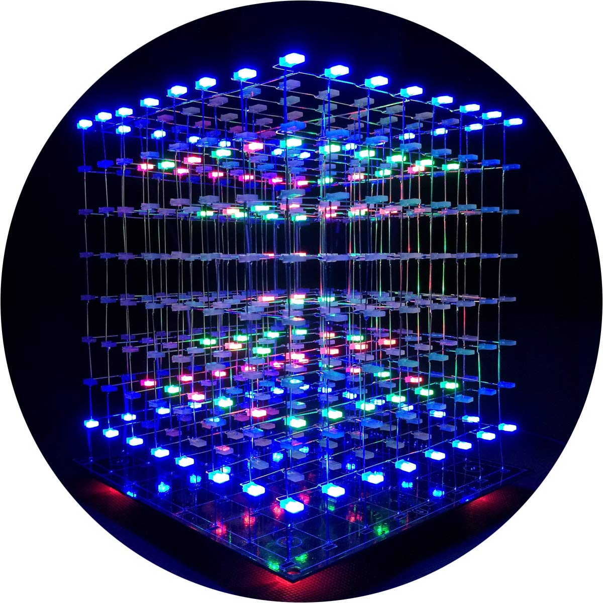 iCubeSmart 3D LED Cube kit top view shows compact, hands-on learning for DIY electronics.