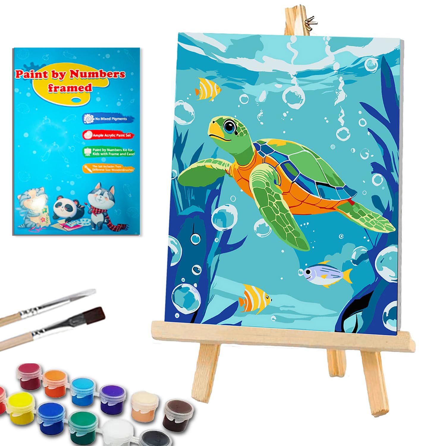 ICYANART Sea Turtles paint by numbers canvas framed for easy wall display